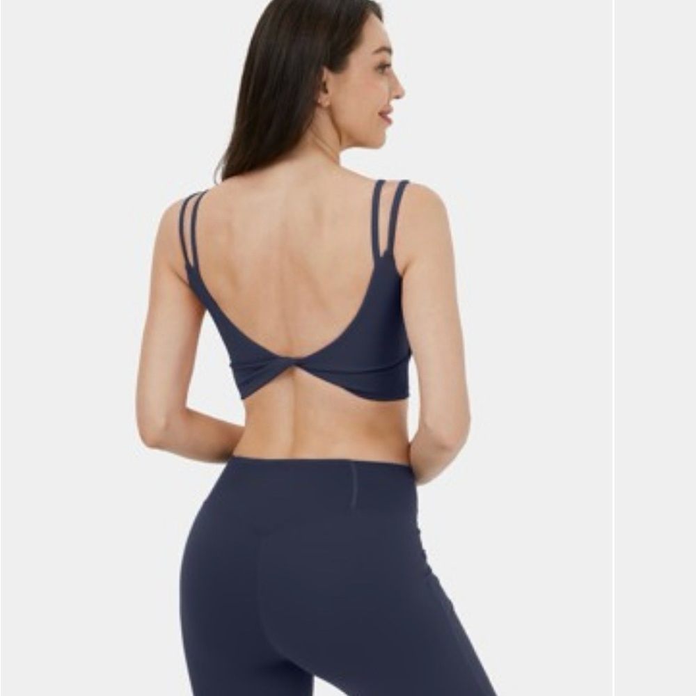 NEW Halara Double Straps Backless Twisted Yoga Cropped Tank Top L Midnight Blue